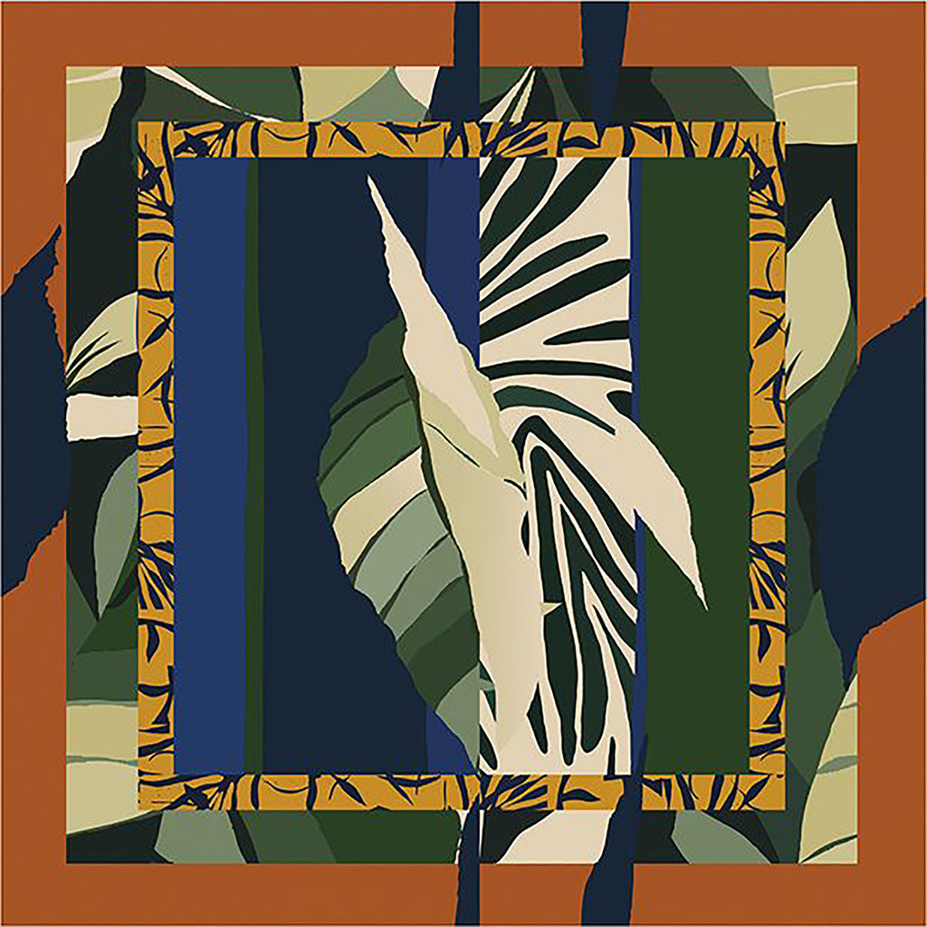 AMELIE: Μαντήλι 70x70, abstract pattern leave σε blue, green, brick