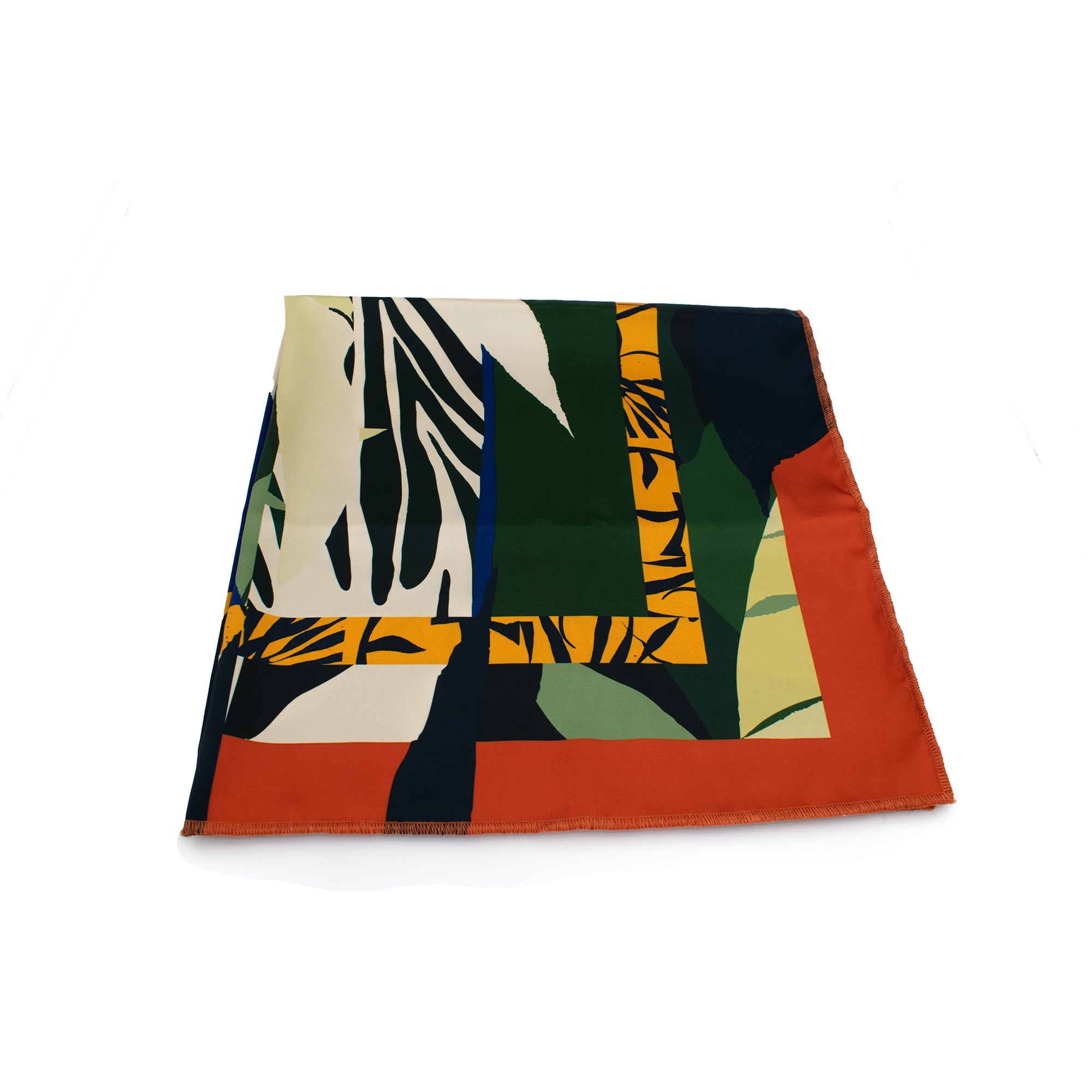 AMELIE: Μαντήλι 70x70, abstract pattern leave σε blue, green, brick