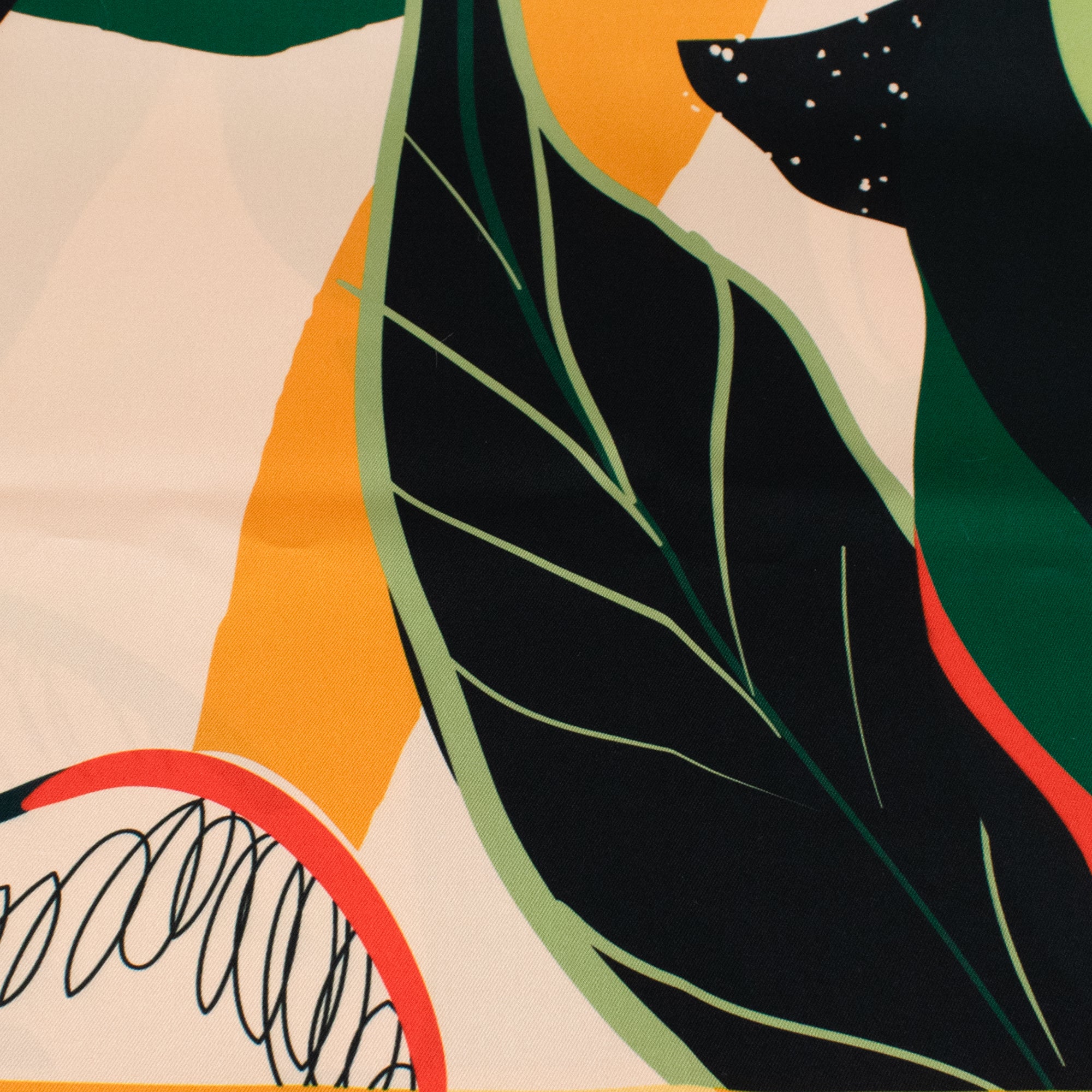 COLETTE: Μαντήλι 70x70, aabstract big leaves μοτίβο σε green, mustard και ecru