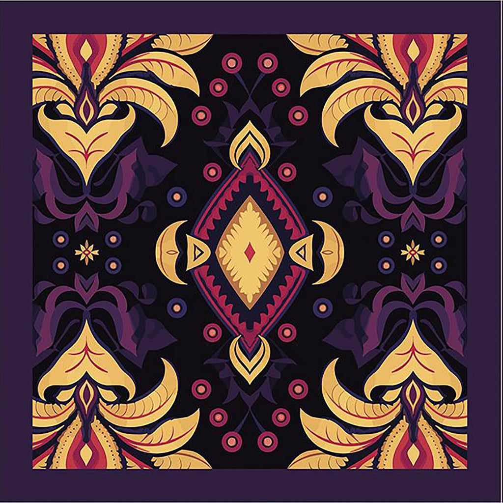DENISE: Μαντήλι 70x70, damask μοτίβο σε purple και honey