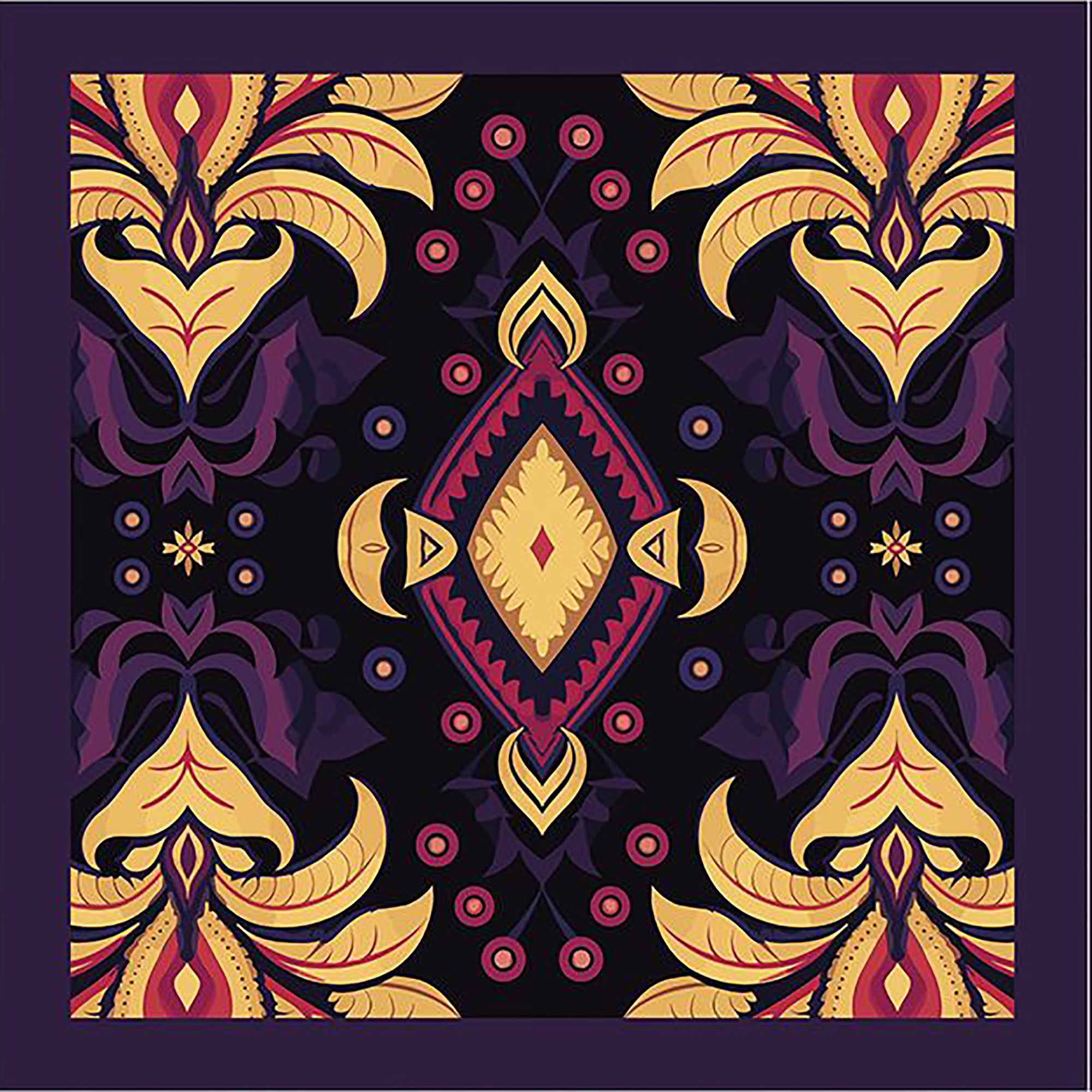 DENISE: Μαντήλι 70x70, damask μοτίβο σε purple και honey
