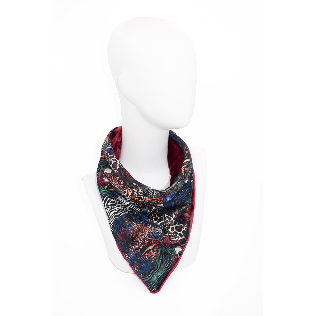 ΤΡΙΓΩΝΟ SNOOD JUNGLE: Χειροποίητο φουλάρι, beige, olive, bordeaux