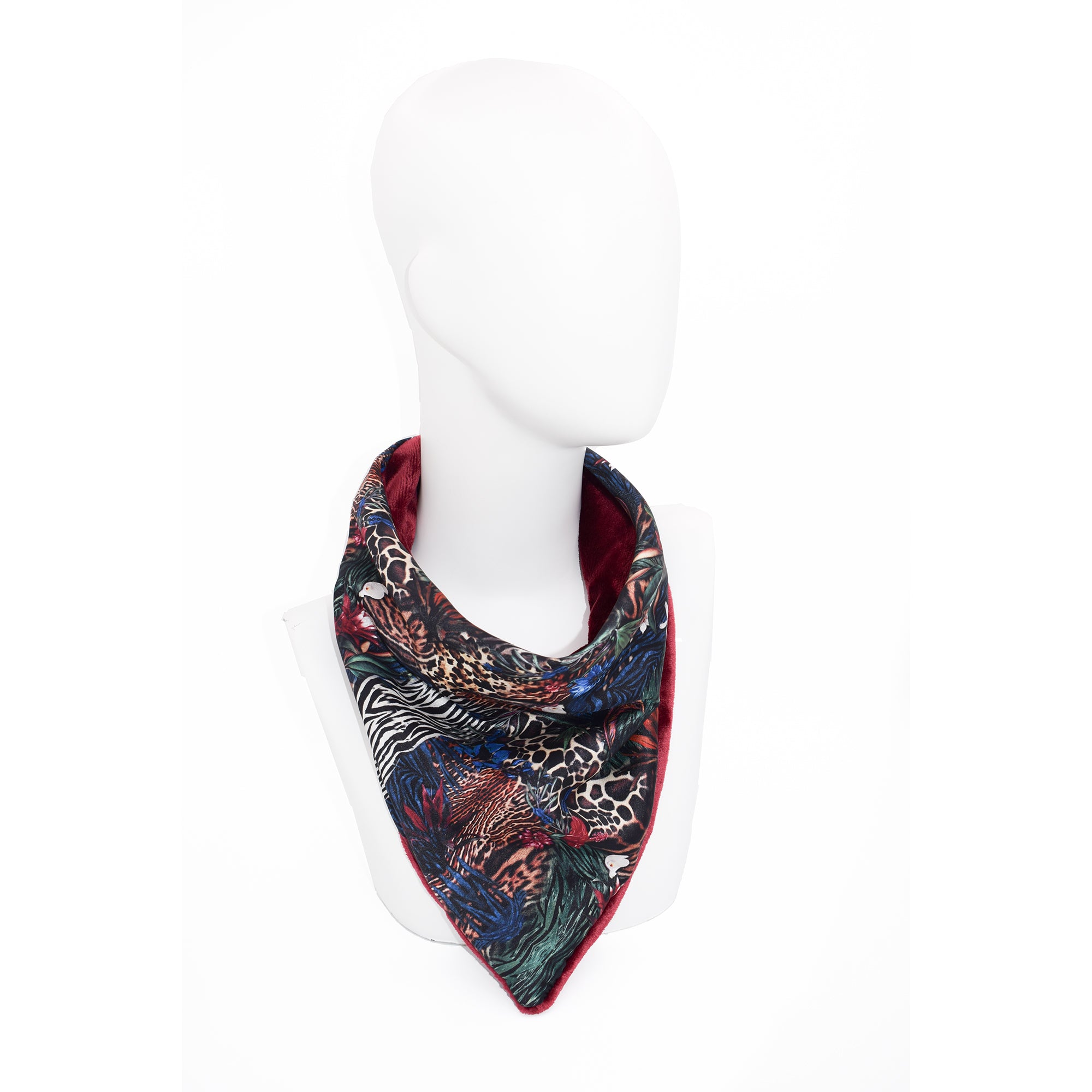 ΤΡΙΓΩΝΟ SNOOD JUNGLE: Χειροποίητο φουλάρι, beige, olive, bordeaux