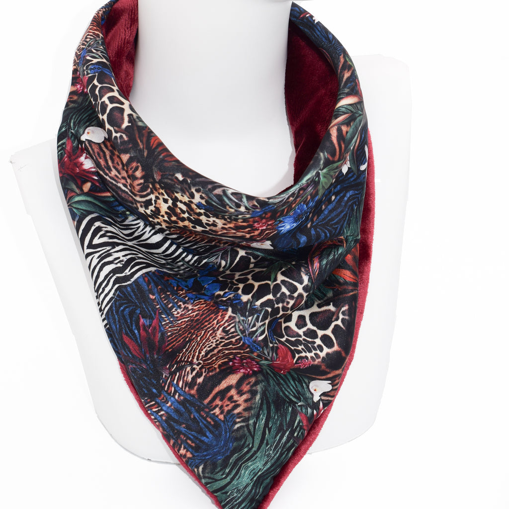 ΤΡΙΓΩΝΟ SNOOD JUNGLE: Χειροποίητο φουλάρι, beige, olive, bordeaux