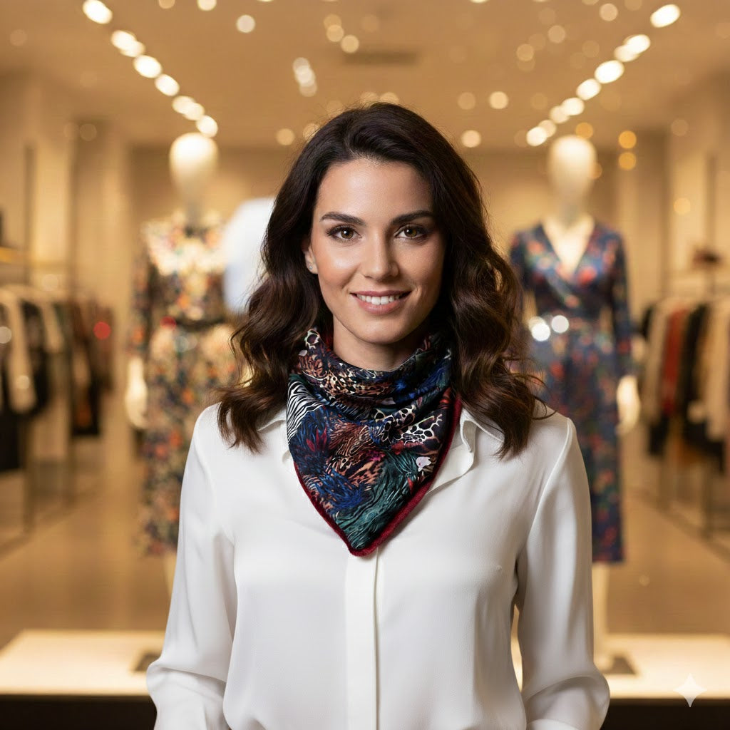 ΤΡΙΓΩΝΟ SNOOD JUNGLE: Χειροποίητο φουλάρι, beige, olive, bordeaux
