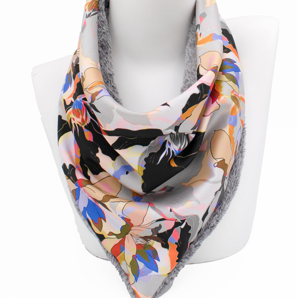 ΤΡΙΓΩΝΟ SNOOD MALVINA: Χειροποίητο φουλάρι, σε cobalt, beige και grey