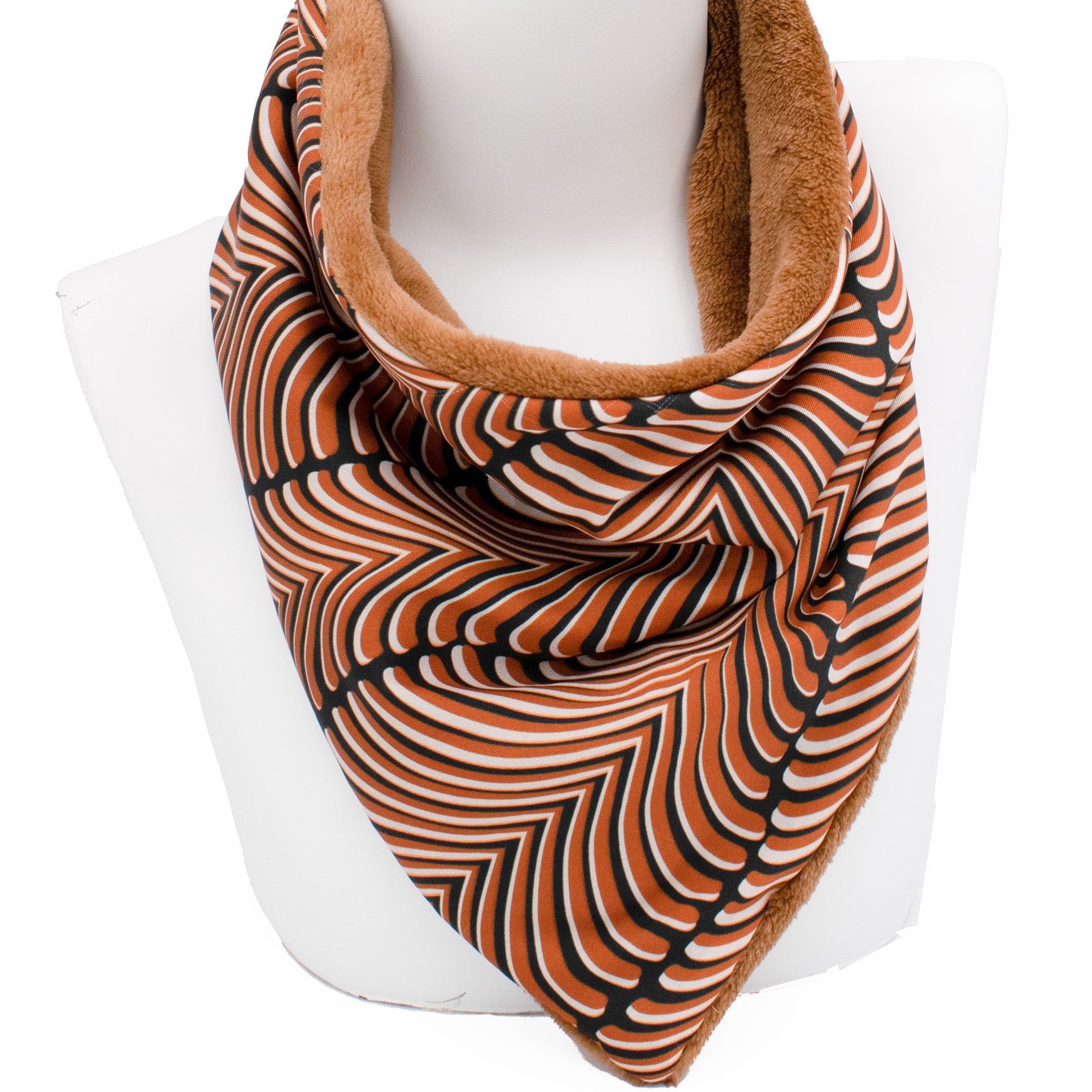 ΤΡΙΓΩΝΟ SNOOD VINCENCA: Χειροποίητο φουλάρι, σε κανελί, μαύρο