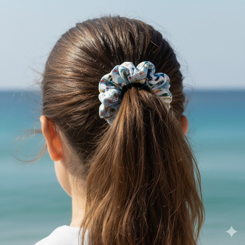 DESNA: Εμπριμέ λαστιχάκι μαλλιών scrunchie, σατεν