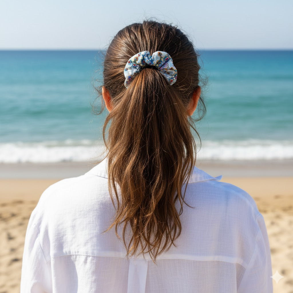 GILBERTE: Εμπριμέ λαστιχάκι μαλλιών scrunchie, σατεν