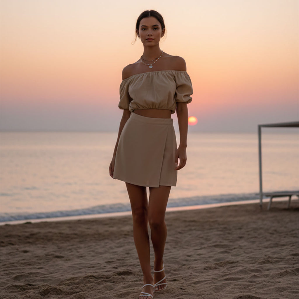 DESERT SAND SKIRT SHORTS: Χειροποίητη φούστα, σορτς, wrap style, βισκόζ