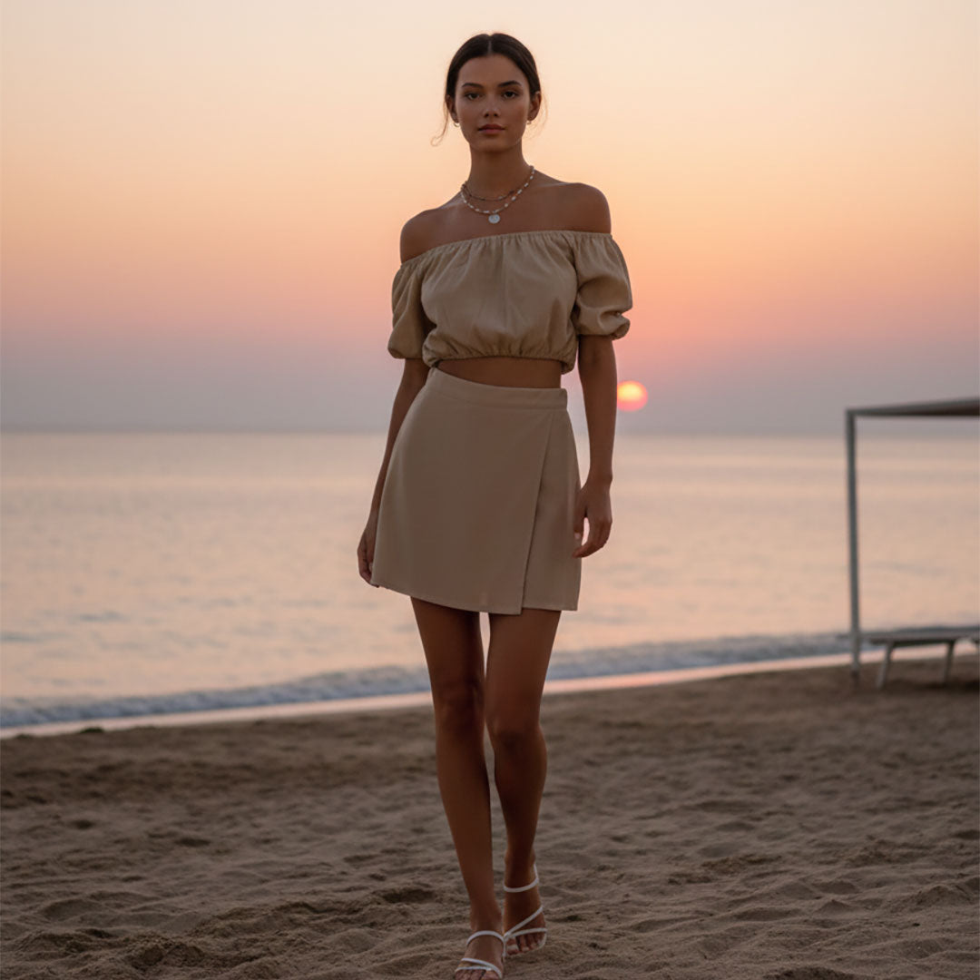 DESERT SAND SKIRT SHORTS: Χειροποίητη φούστα, σορτς, wrap style, βισκόζ