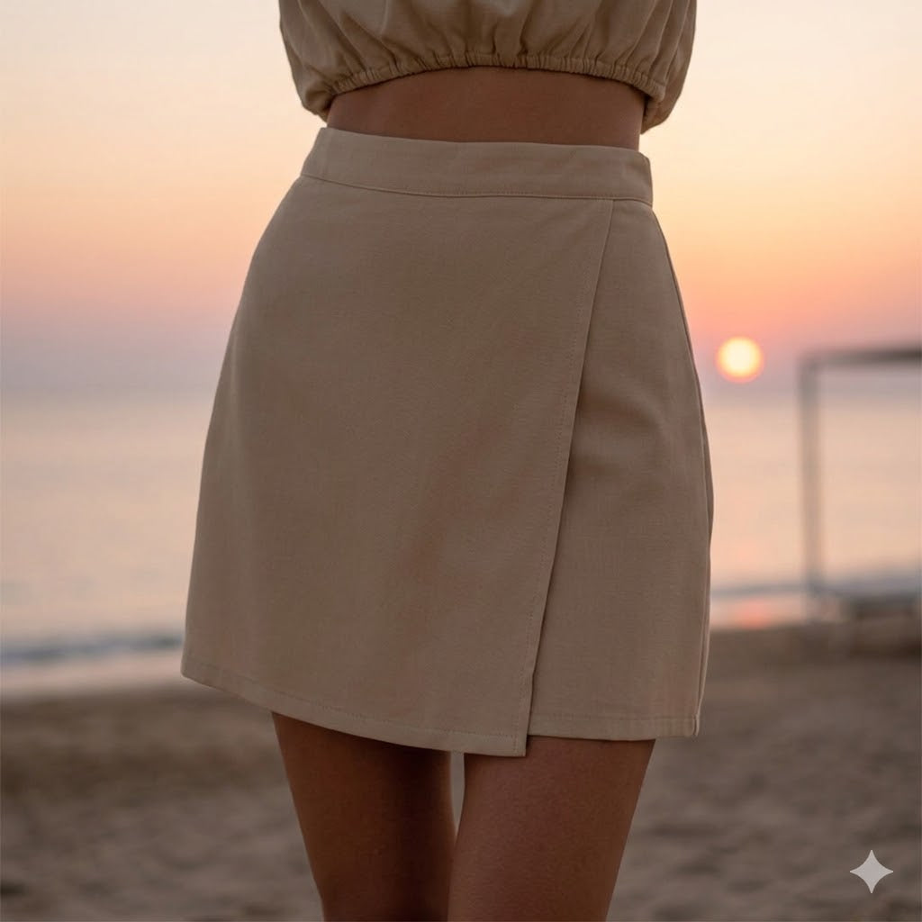 DESERT SAND SKIRT SHORTS: Χειροποίητη φούστα, σορτς, wrap style, βισκόζ