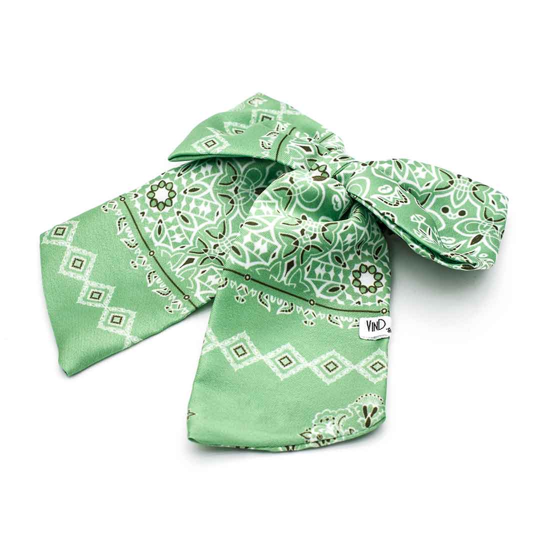 HERMINE PALE GREEN: Εμπριμέ χειροποίητος, φιόγκος μαλλιών, με μπαρέτα