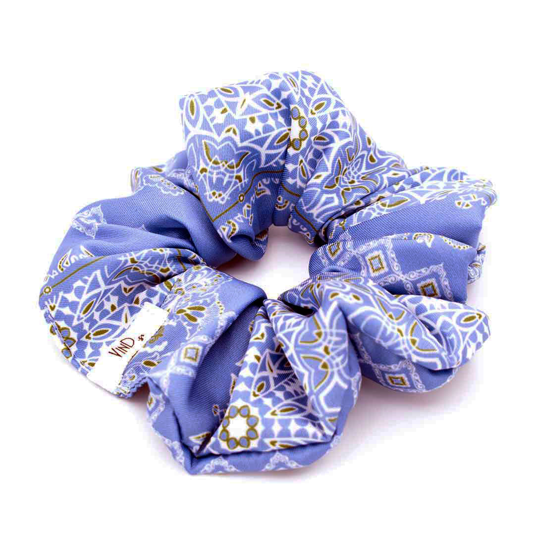 HERMINE PALE GREEN: Printed satin scrunchie, satin