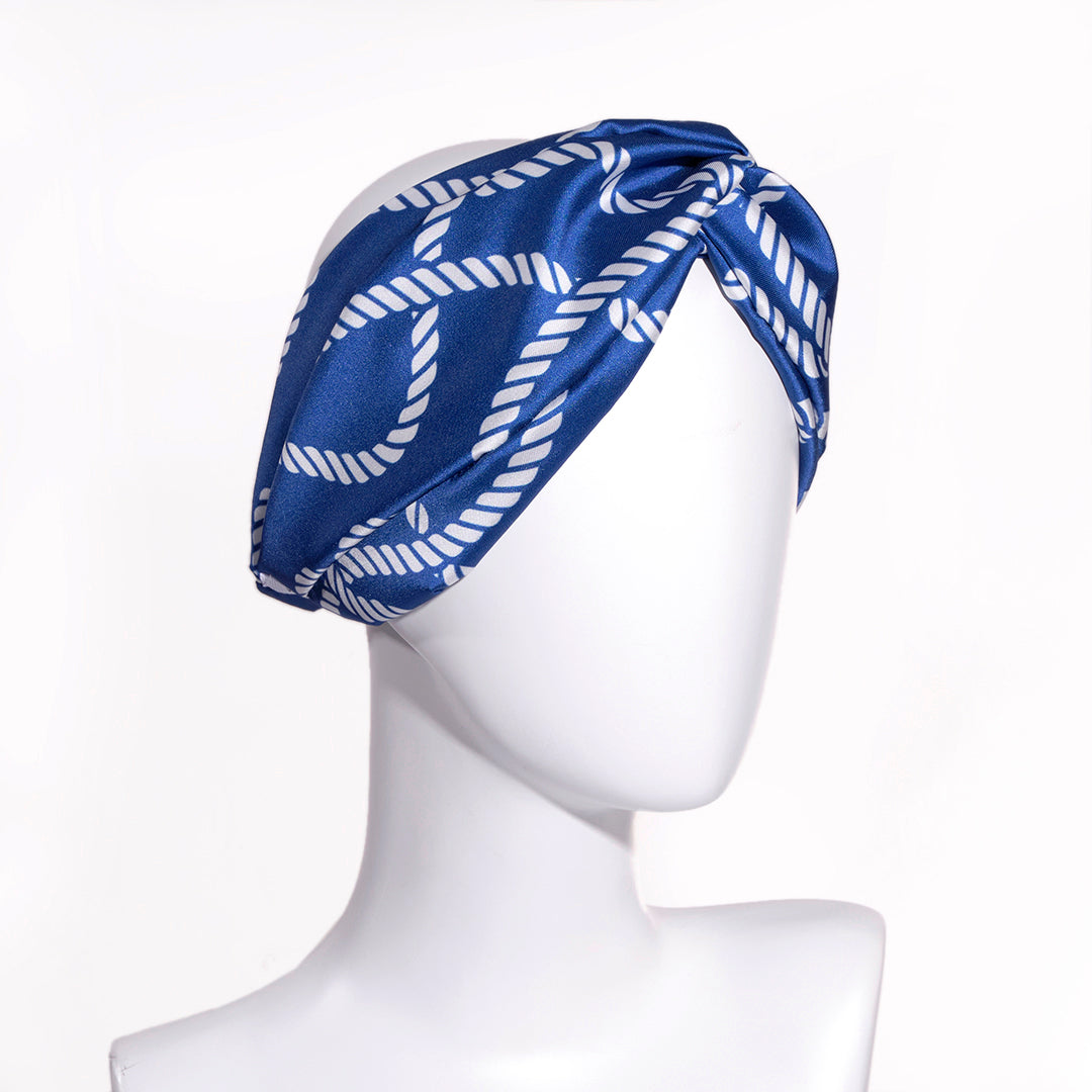 AEGEAN:  Bandana κορδέλα μαλλιών, με rope pattern print, white, blue