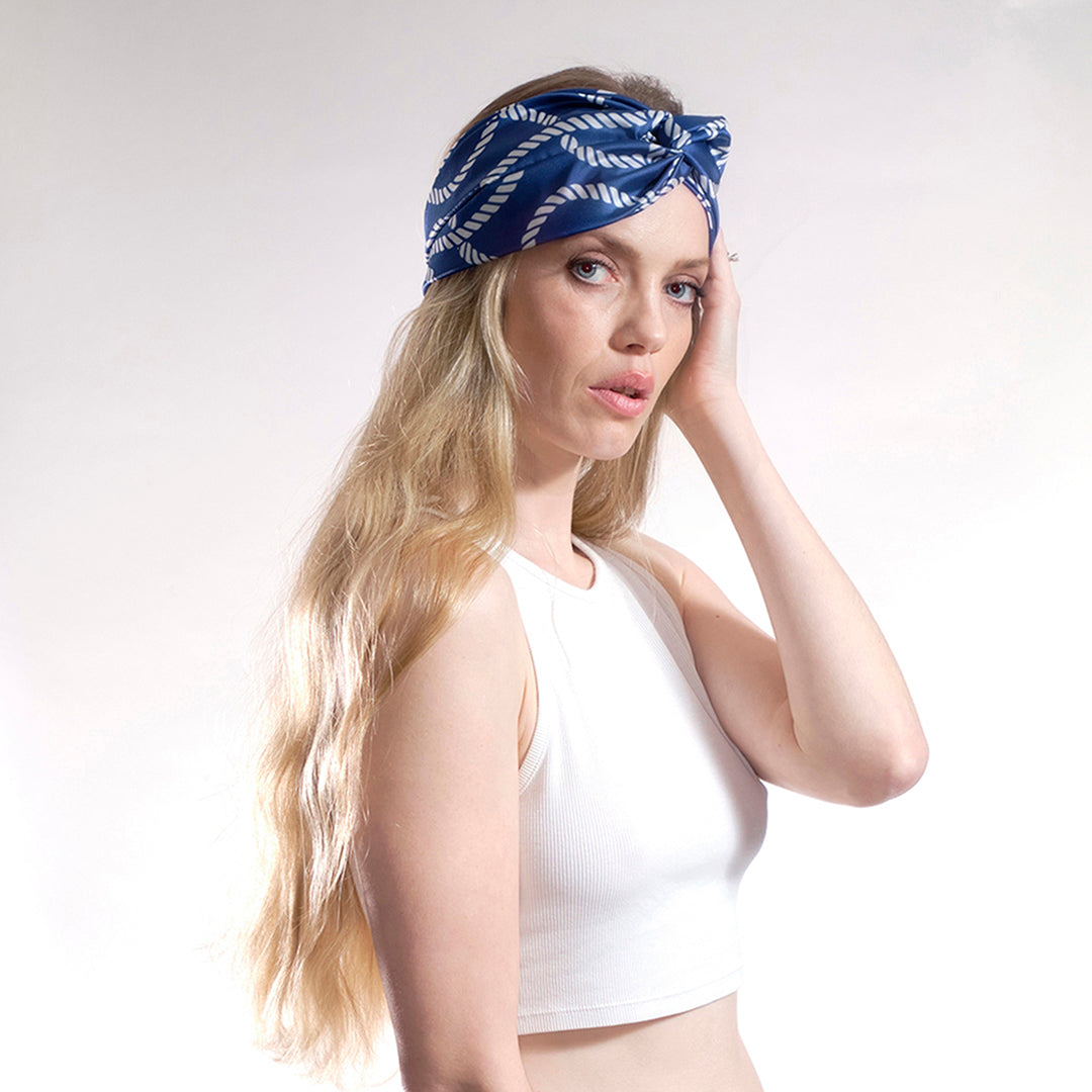 AEGEAN:  Bandana κορδέλα μαλλιών, με rope pattern print, white, blue