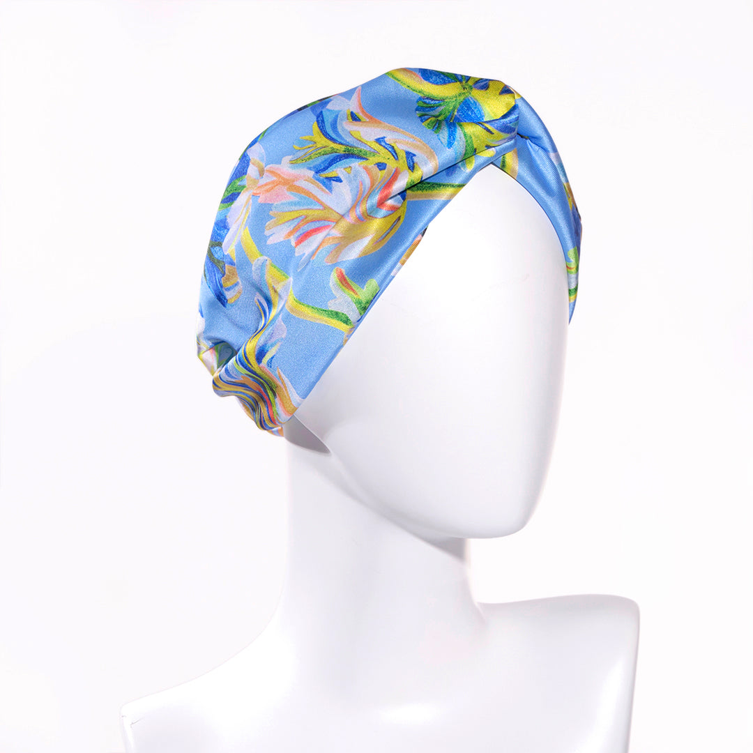 BERENICE INDIGO: Bandana κορδέλα μαλλιών, με impression flowers pattern