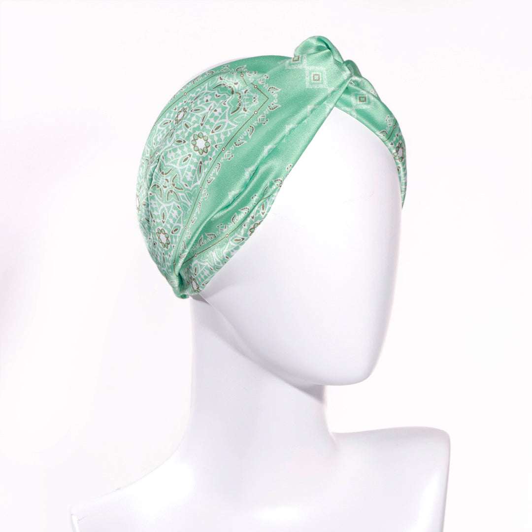 HERMINE PALE GREEN: Bandana κορδέλα μαλλιών, με arabesque lines pattern