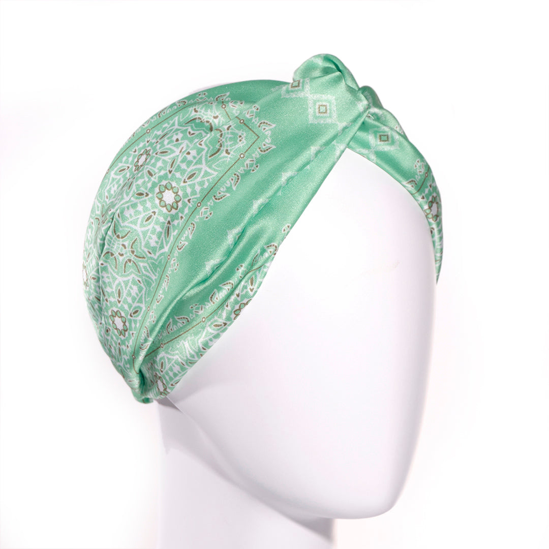 HERMINE PALE GREEN: Bandana κορδέλα μαλλιών, με arabesque lines pattern