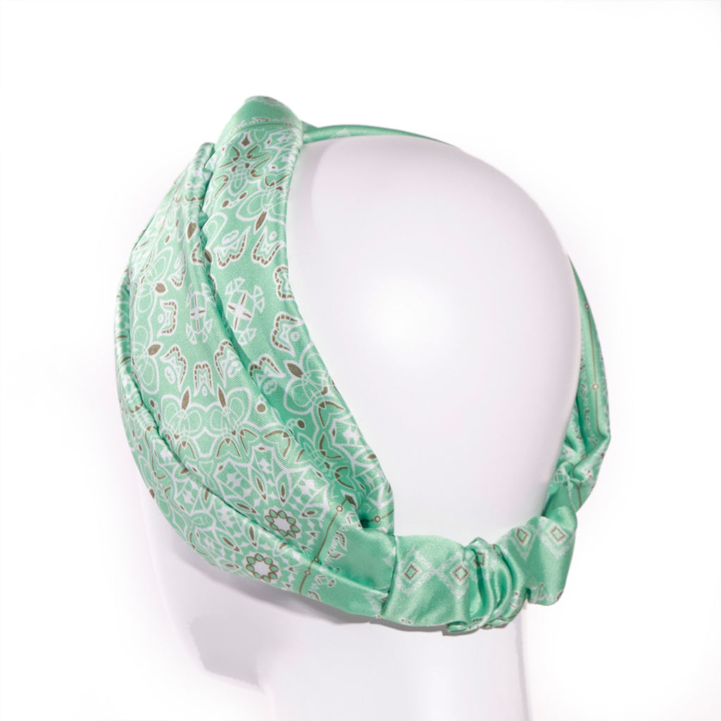 HERMINE PALE GREEN: Bandana κορδέλα μαλλιών, με arabesque lines pattern