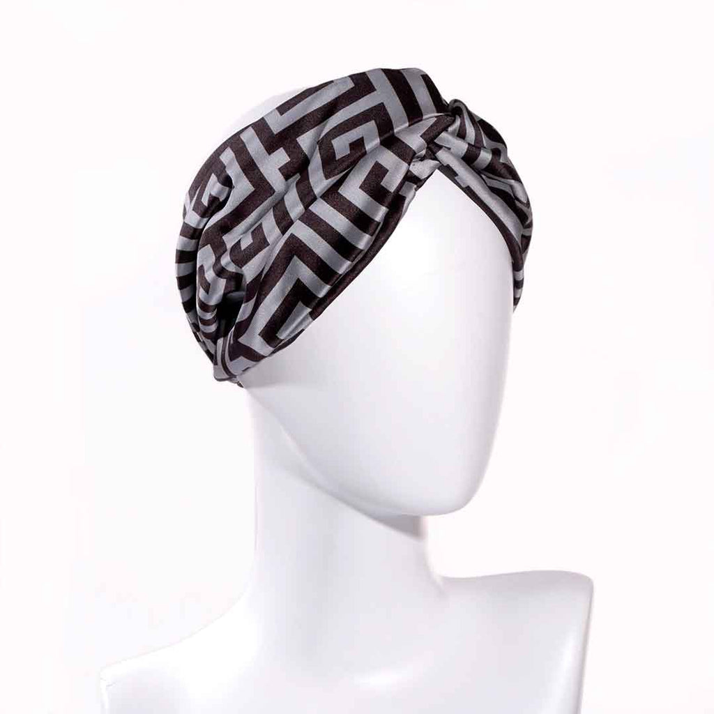 SAFFRON BEIGE: Bandana κορδέλα μαλλιών, με pattern greek key