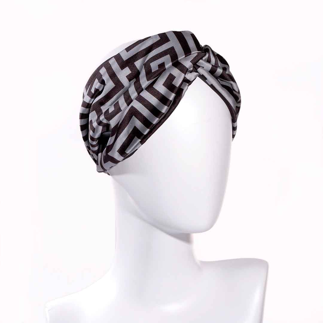 SAFFRON BEIGE: Bandana κορδέλα μαλλιών, με pattern greek key