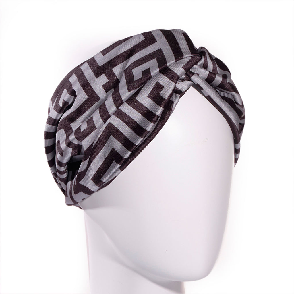 SAFFRON BEIGE: Bandana κορδέλα μαλλιών, με pattern greek key