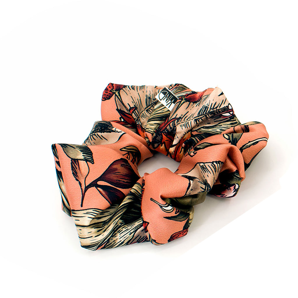 ROSETTE: Εμπριμέ λαστιχάκι μαλλιών scrunchie, σατεν