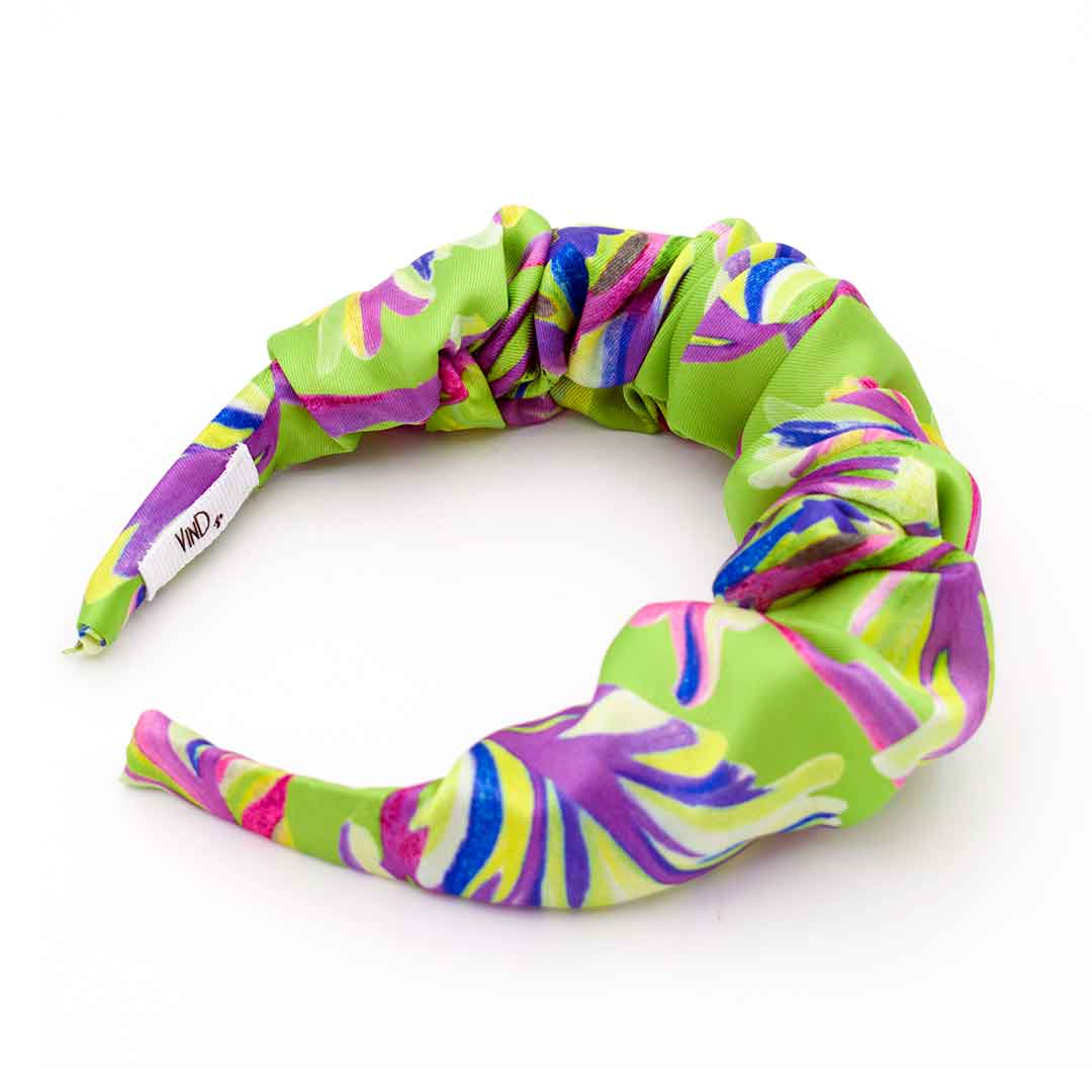 BERENICE KIWI: Χειροποίητη στέκα, σατεν με impression flowers pattern