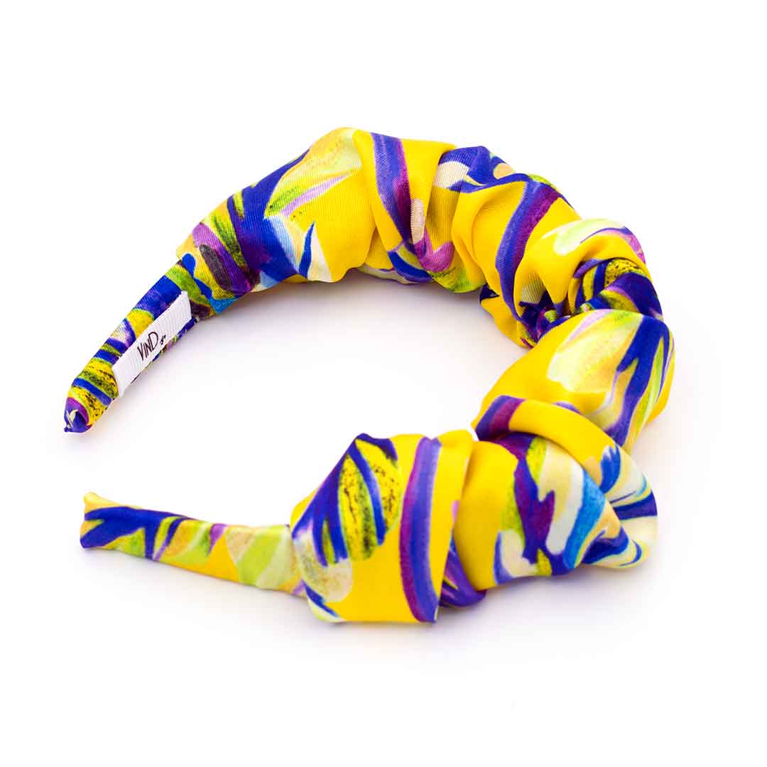 BERENICE YELLOW: Εμπριμε στέκα μαλλιών, yellow, violet, σατεν, χειροποίητη