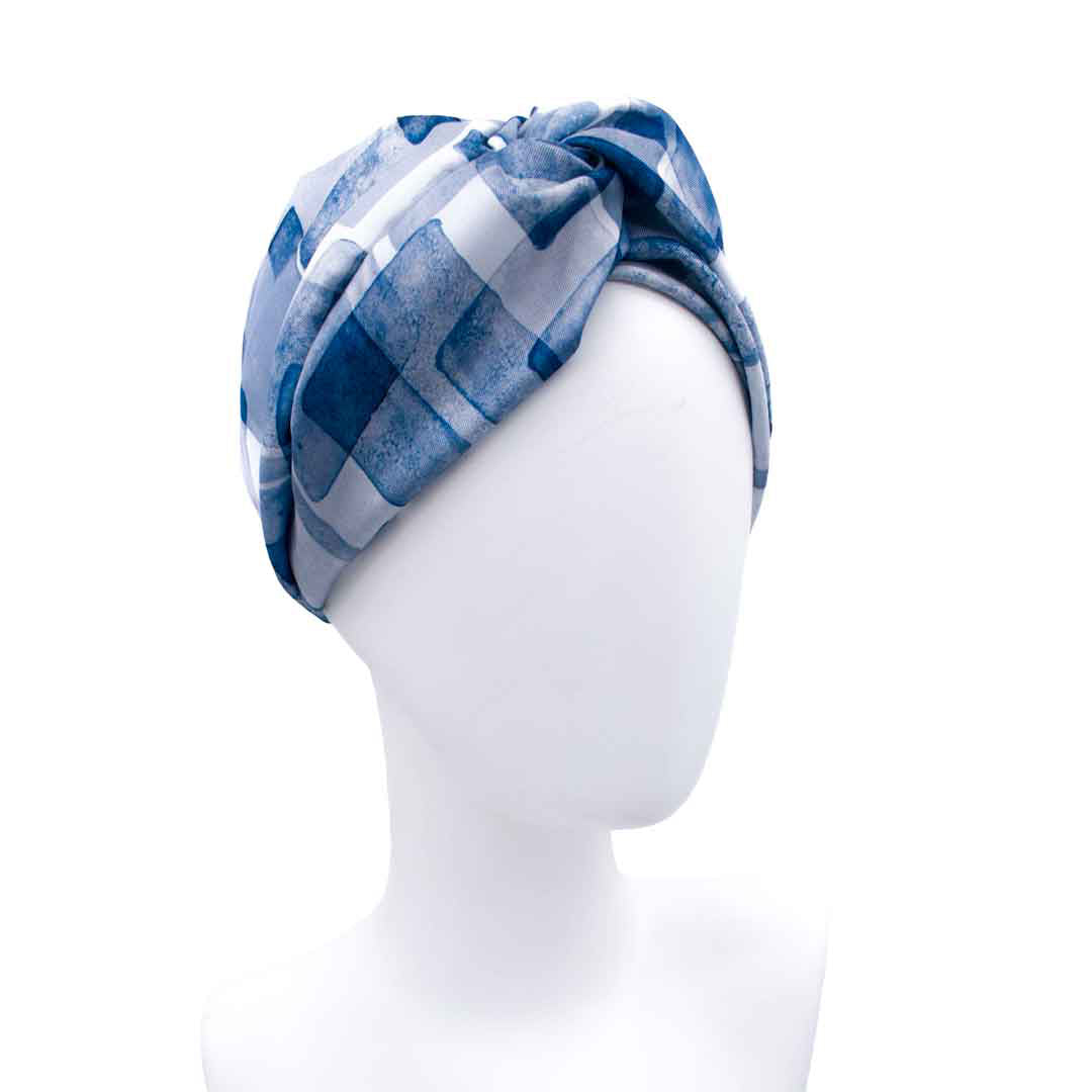 AMON: Bandana κορδέλα μαλλιών, σατεν, λευκό, μπλε