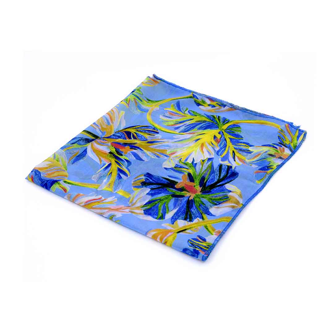 BERENICE YELLOW: Μαντήλι, φουλάρι 100x100 εκ., indigo, κίτρινο