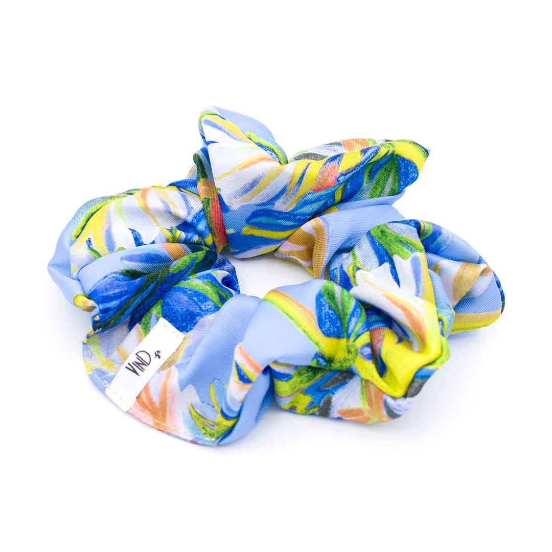 BERENICE INDIGO: Εμπριμέ λαστιχάκι μαλλιών scrunchie, σατεν