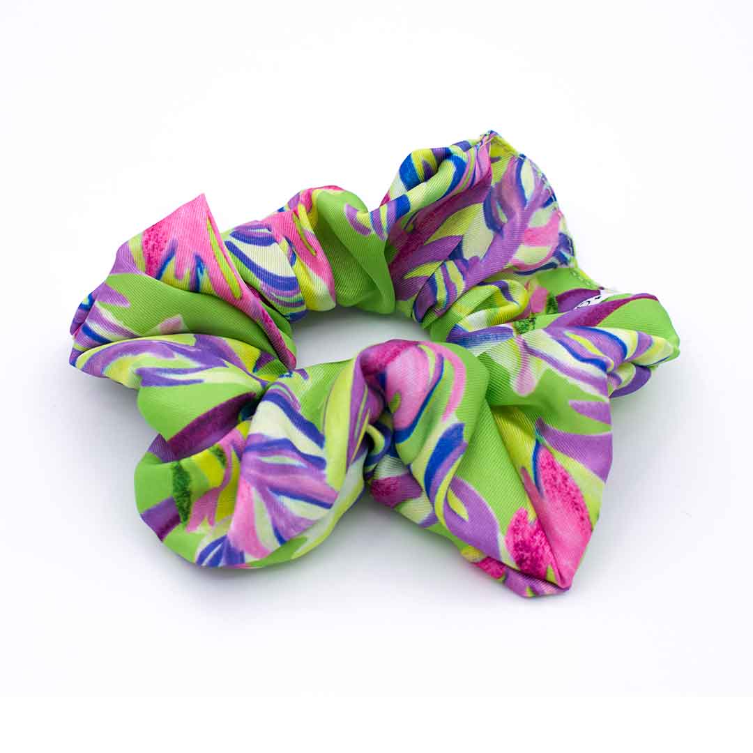 BERENICE KIWI: Εμπριμέ λαστιχάκι μαλλιών scrunchie, σατεν