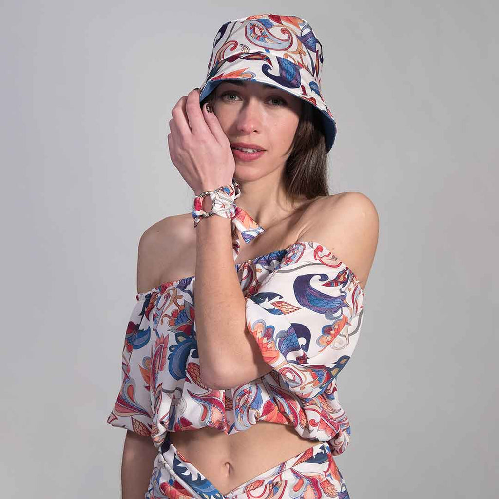 MARGO: Crop top τεχνητό μετάξι κόκκινο, μπλε