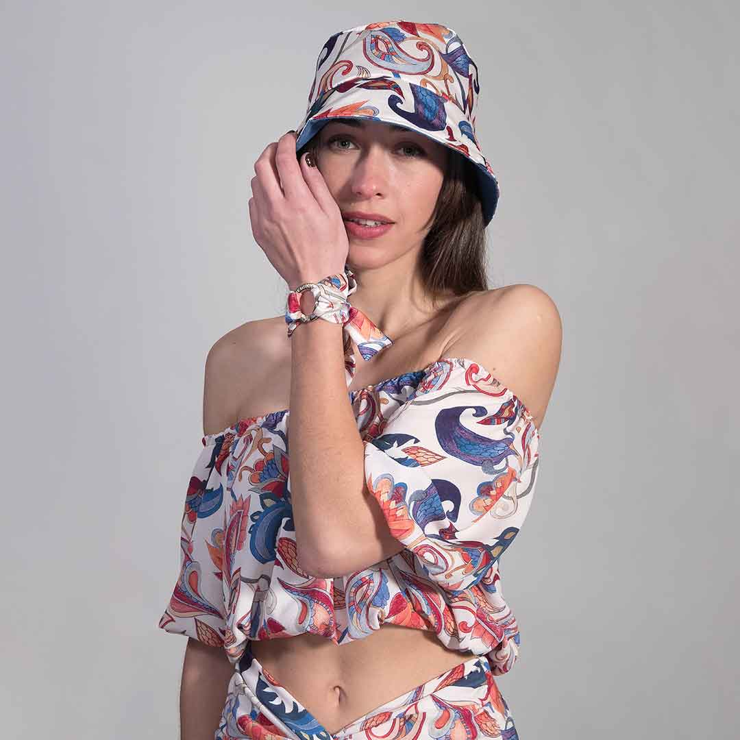 MARGO: Crop top τεχνητό μετάξι κόκκινο, μπλε