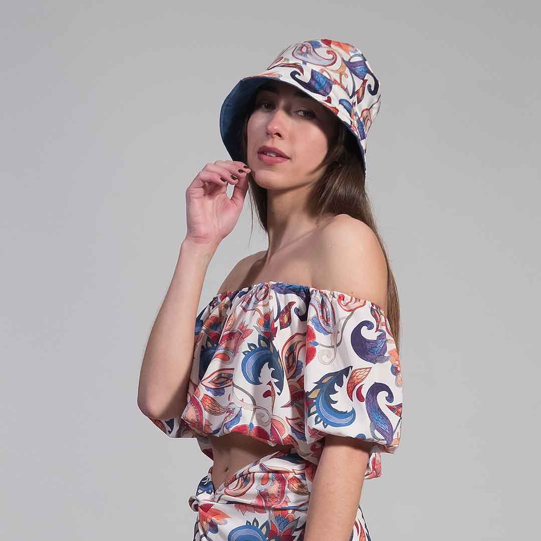MARGO: Crop top τεχνητό μετάξι κόκκινο, μπλε