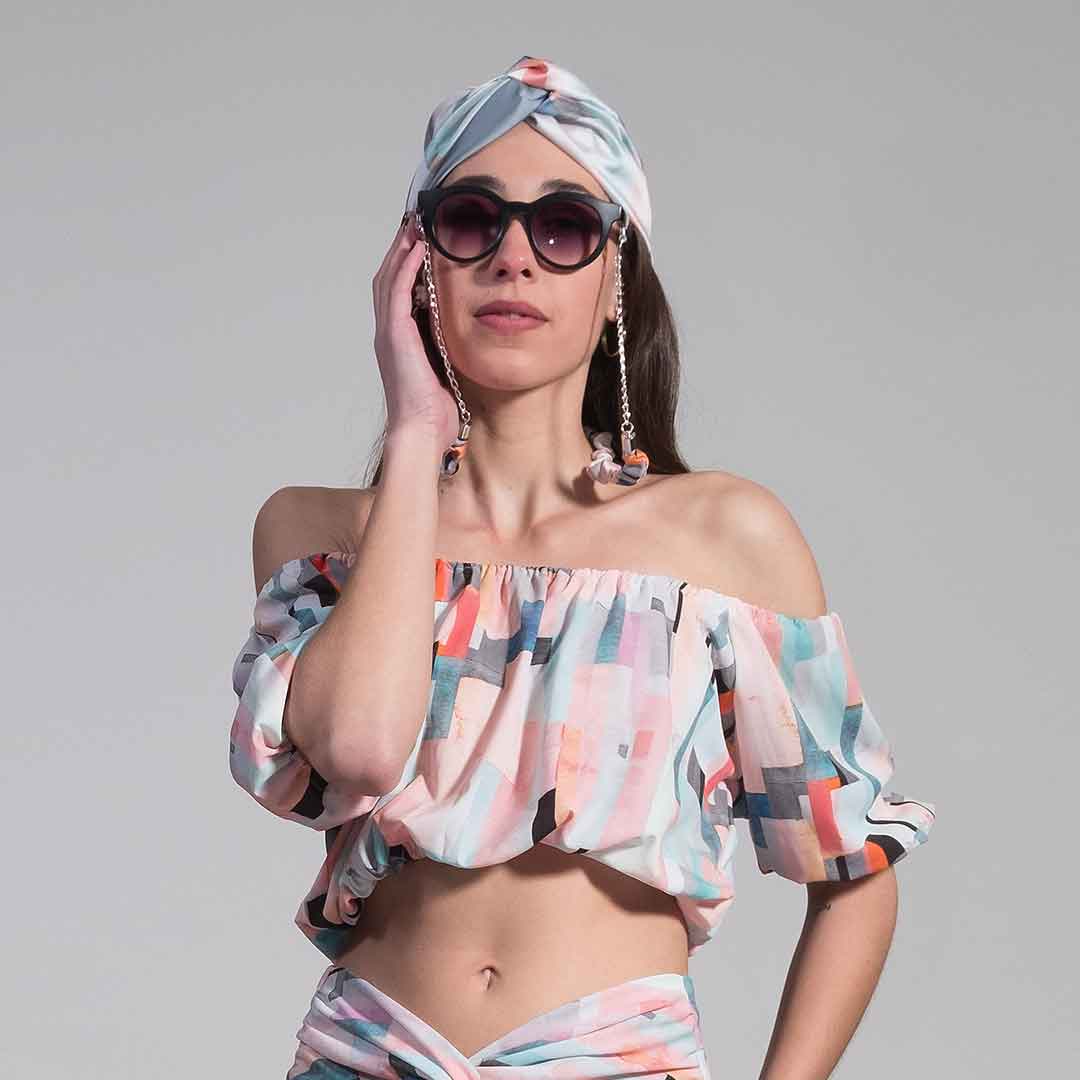 PEARL: Crop top τεχνητό μετάξι γαλάζιο, πράσινο