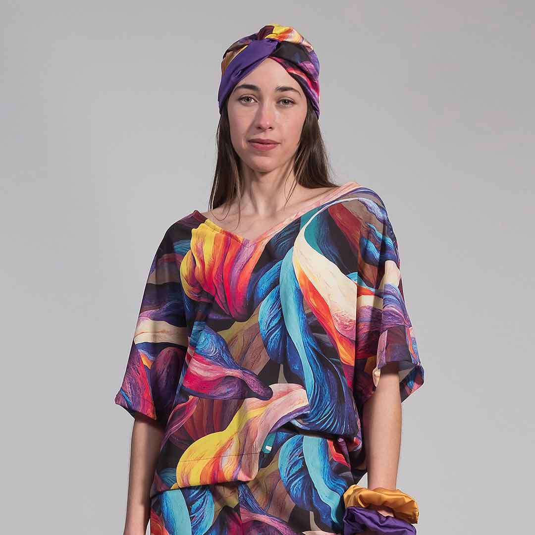 BERYL_B: Vneck top, λεμονί, μαύρο