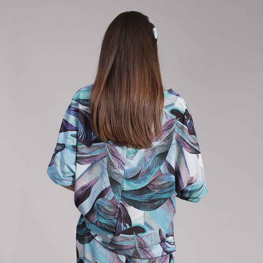 BERYL_W: Vneck top, θαλασσί, λευκό