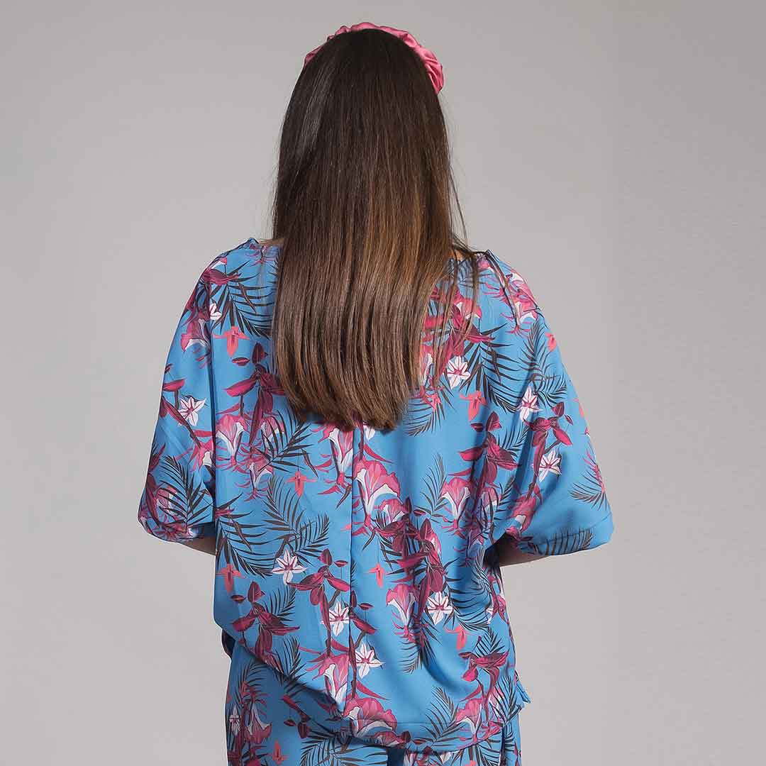 VIRGINIE_BLUE: Vneck top, μπλε, ματζέντα