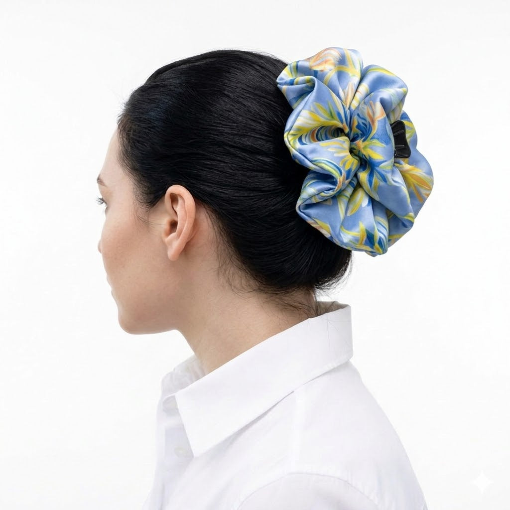 BERENICE INDIGO: Klammer μαλλιών,  με σατέν στολισμα, με impression flowers pattern