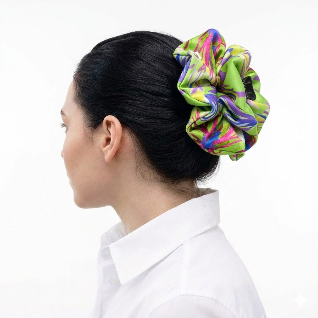 BERENICE KIWI: Klammer μαλλιών, με σατέν στολισμα, με impression flowers pattern