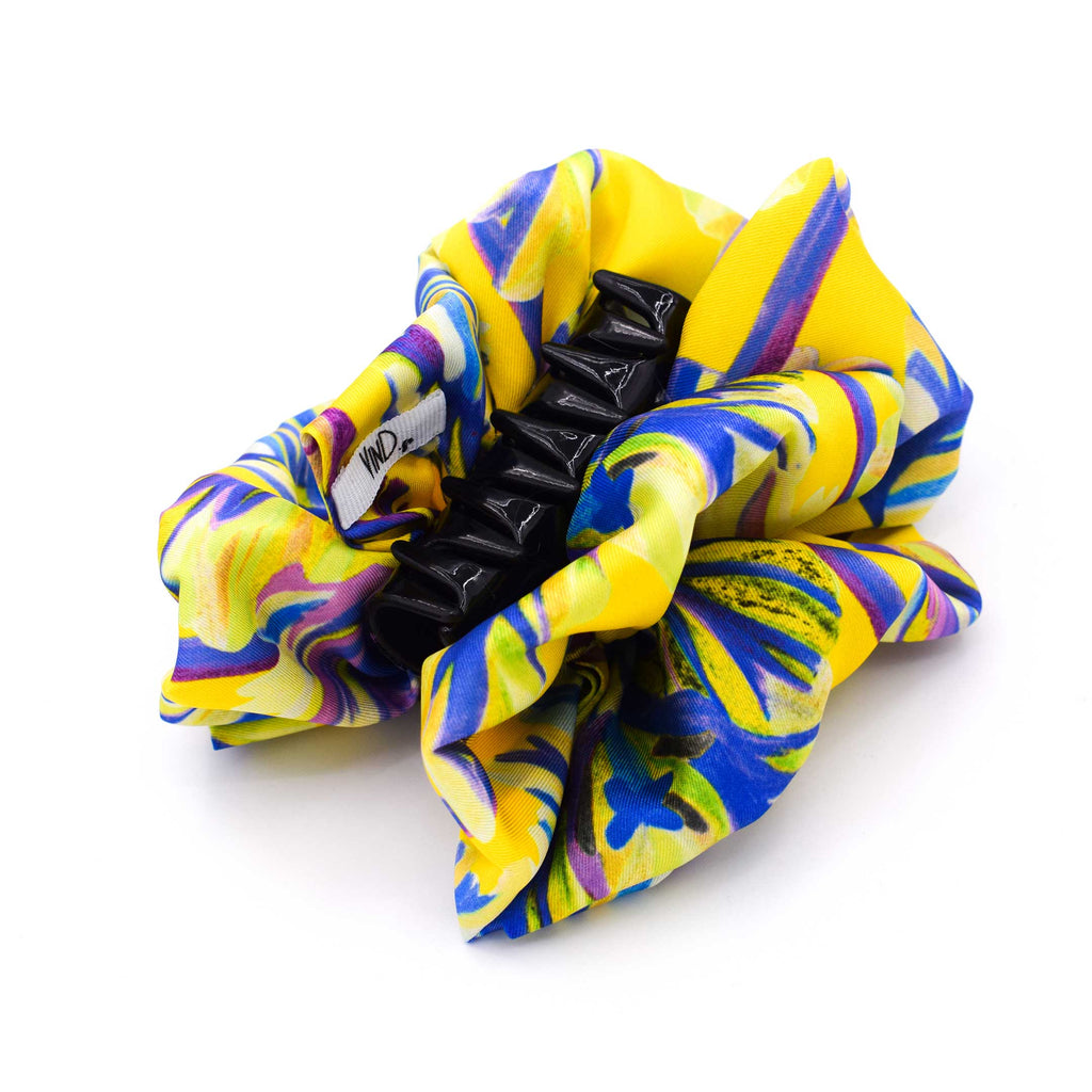 BERENICE YELLOW: Klammer μαλλιών,  με σατέν στολισμα, κίτρινο, violet, χειροποίητο
