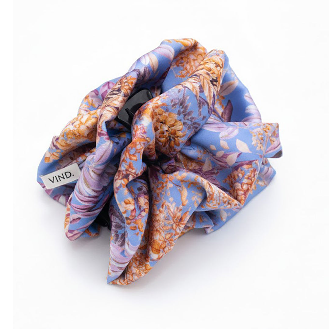 LILIAN: Klammer μαλλιών, με σατέν στολισμα, με spring floral pattern σε lila-yellow αποχρώσεις