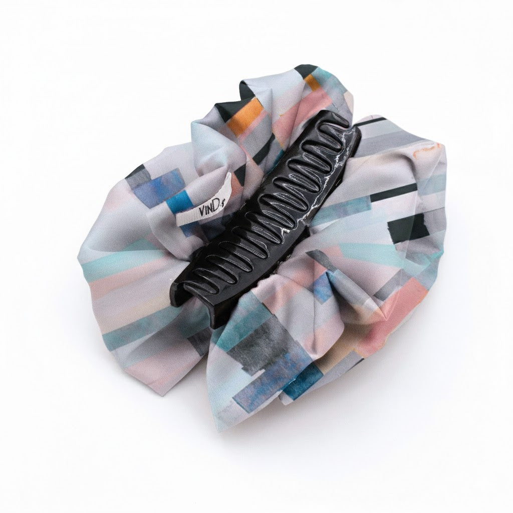 PEARL: Klammer μαλλιών, με σατέν στολισμα, με abstract stripes pattern