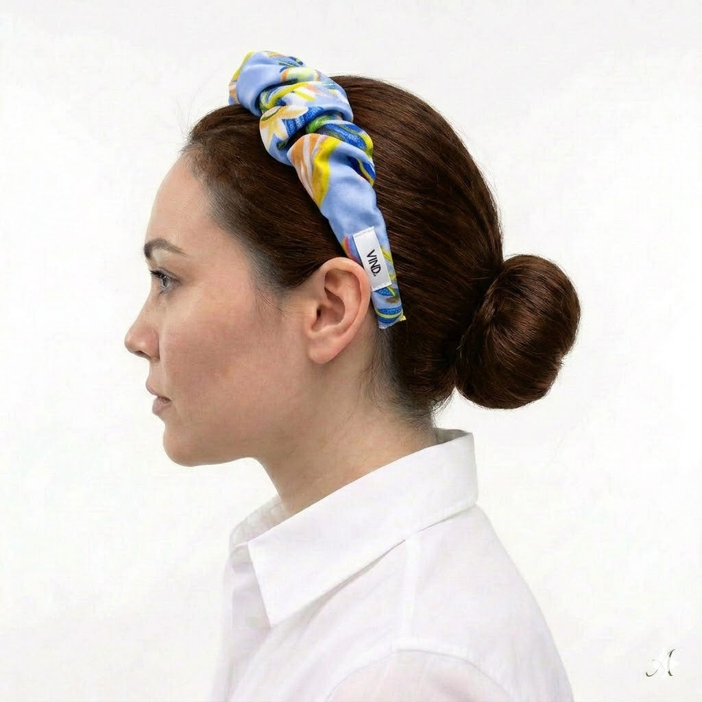 BERENICE INDIGO: 	Χειροποίητη στέκα, σατεν, με impression flowers pattern