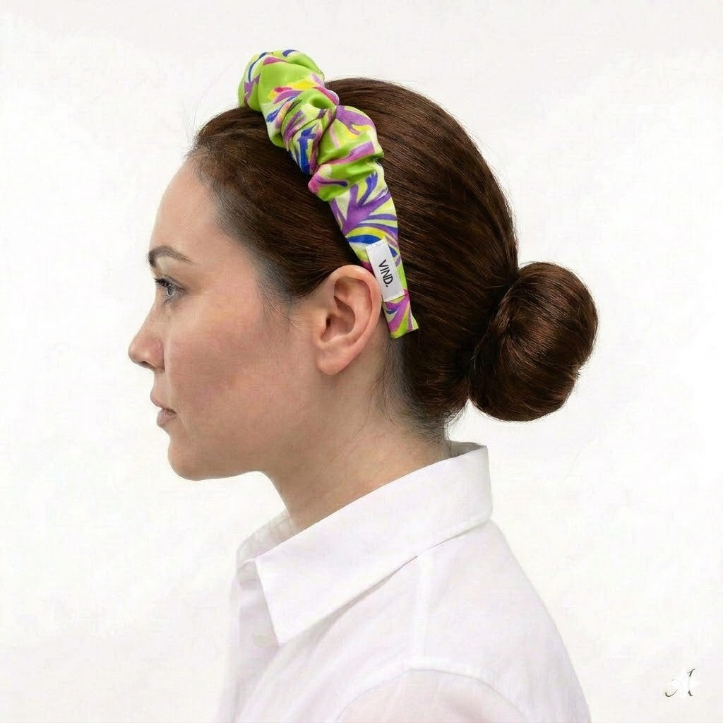 BERENICE KIWI: Χειροποίητη στέκα, σατεν με impression flowers pattern
