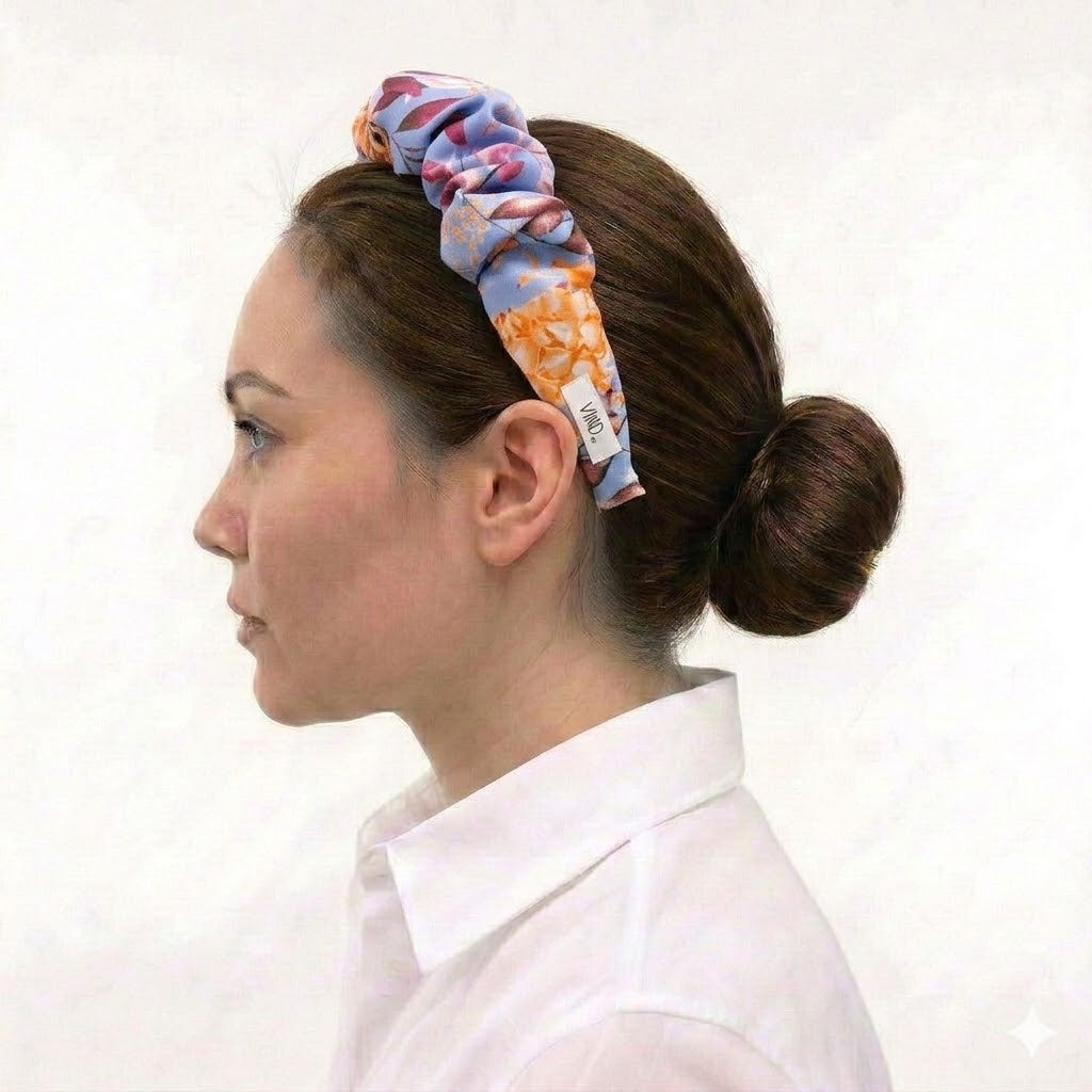LILIAN: Χειροποίητη στέκα, σατεν με spring floral pattern σε lila-yellow