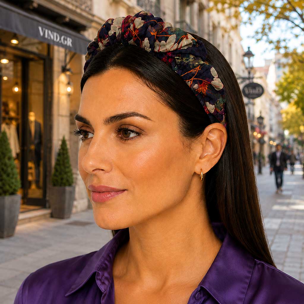 AMANDA | Πολύχρωμη Floral Σατέν Στέκα Μαλλιών